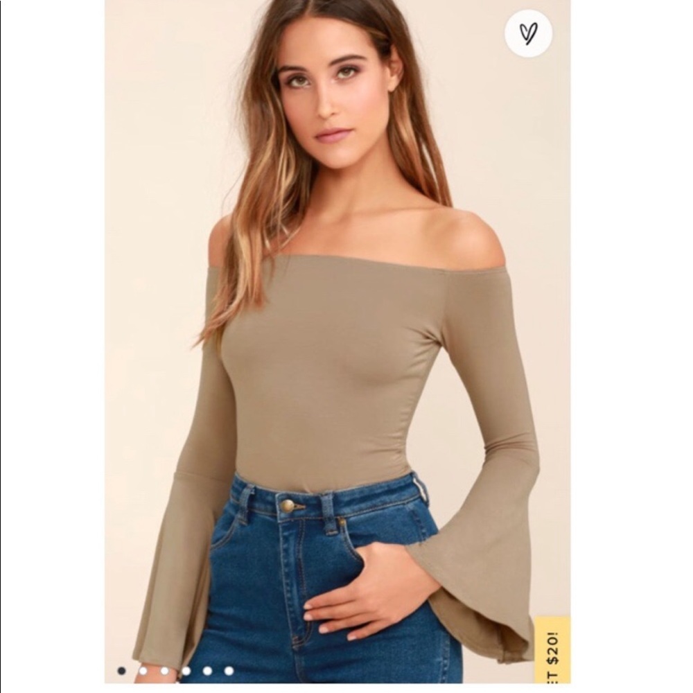 Lulu's Taupe Off-the-Shoulder Bell Sleeve Top